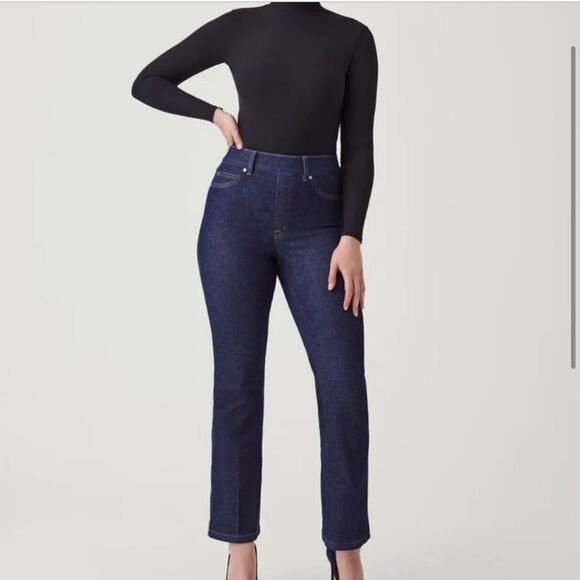 Spanx Kick Flare Crop Jeans Raw Indigo - Picture 1 of 11